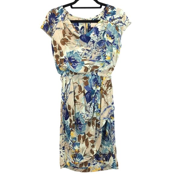 Tracy Reese Resort Silk Size S Floral Cap Sleeve Mini Dress Draped Front Sheath - Picture 2 of 11